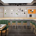 Cozy Restaurant Interior With Green Seats Wooden Elements Wall Murals And Plants