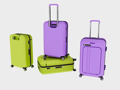 Vibrant Green Purple Rolling Suitcases With Different Sizes Telescopic Handles Smooth Wheels 3d model
