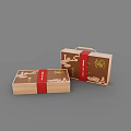 Traditional Wooden Ornament Decoration Set With Red Ribbon And Golden Patterns