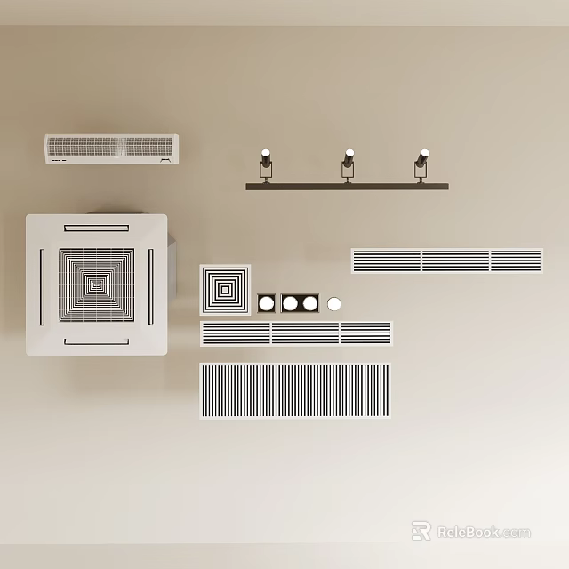 Various Types Of Air Conditioner Vents With Different Grille And Rectangular Designs 3d model 