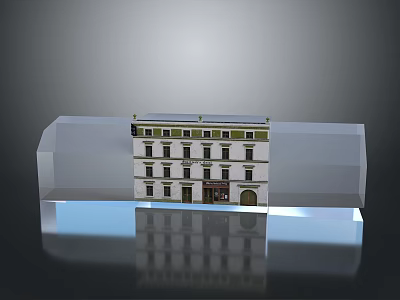 Classical Multi Story Building Model With White Facade Decorative Windows And Transparent Base 3d model