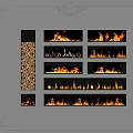 Ornate Fireplace With Multiple Flame Patterns And Decorative Frame Interior Design 3d model