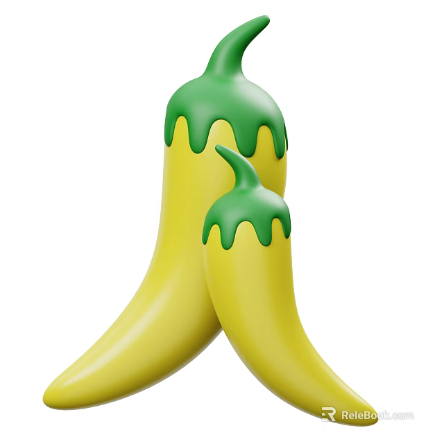 Fresh Ripe Yellow Chili Peppers with Green Tops Smooth Curved Shape and Vibrant Color 3d model 