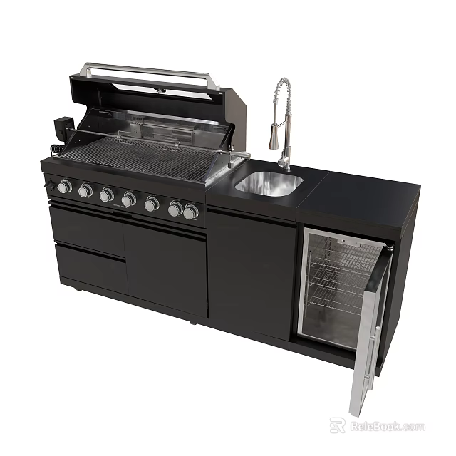 Outdoor Kitchen Setup With Grill Sink Cabinets And Control Knobs 3d model 