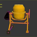 Yellow Concrete Mixer with Stand Black Hopper and Wheels for Construction Projects 3d model