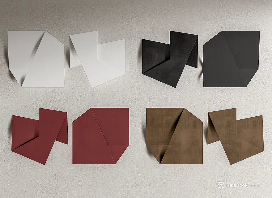 Modern Geometric Folded Paper Wall Decor With White Black Red Brown Colors 3d model 