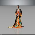 Elegant Female Character In Traditional Colorful Robe With Phoenix Pattern And Flowing Skirt Design