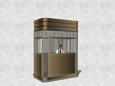 Modern Brown Security Booth With Glass Windows And Security Guard Inside 3d model