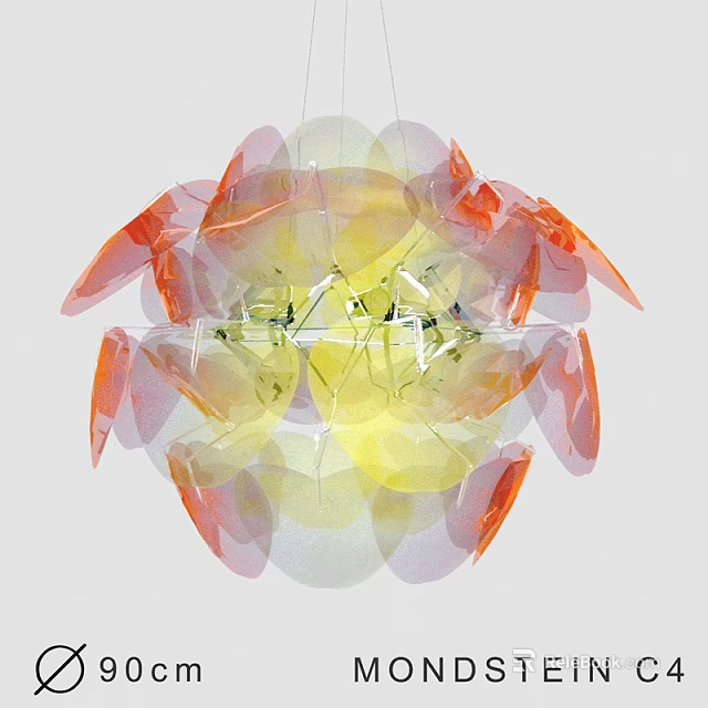 Colorful Transparent Petal Chandelier With Modern Artistic Design 3d model 