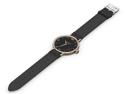 Sleek Black Watch with Gold Case Black Strap and Minimalist Dial Design 3d model