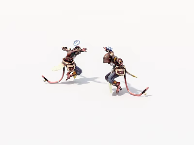 Game And Movie Characters In Dynamic Action Poses With Tails Weapons And Costumes 3d model