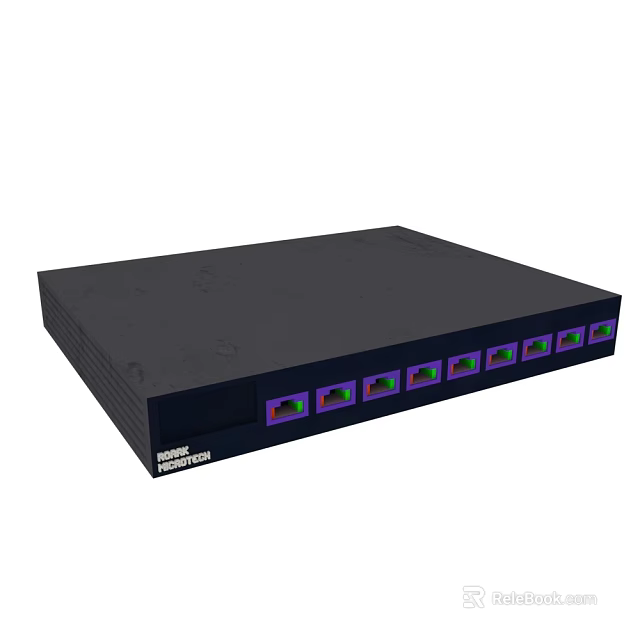 ModernTech Network Switch Black Design With Multiple Purple Green Ports For Office Network Setup 3d model 