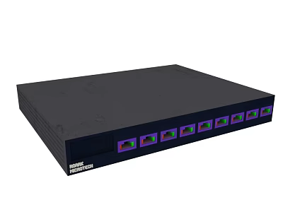 ModernTech Network Switch Black Design With Multiple Purple Green Ports For Office Network Setup 3d model