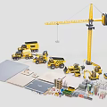 Construction Site Equipment Featuring Yellow Crane Vehicles Building Materials And Models 3d model