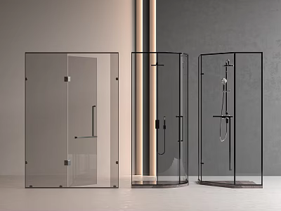 Modern Shower Sauna Enclosure Design With Glass Panels And Black Frame Fixtures 3d model