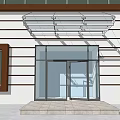 Transparent Glass Awning Above Building Entrance With Glass Door And White Exterior