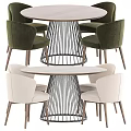 Modern Round Table and Chair Set With Velvet Upholstered Green White Chairs Metal Base