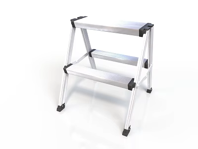 Silver Metal Folding Step Ladder With Two Steps And Anti slip Design For Household Use 3d model