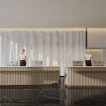 Modern Office Reception Desk With Wooden Counter And Marble Background Wall Design