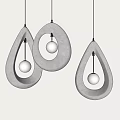 Three Modern Gray Teardrop Shaped Pendant Lights Hanging Glowing White Bulbs