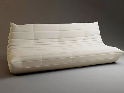 Modern Two Seater Sofa In Beige Fabric With Striped Design And Clean Lines 3d model