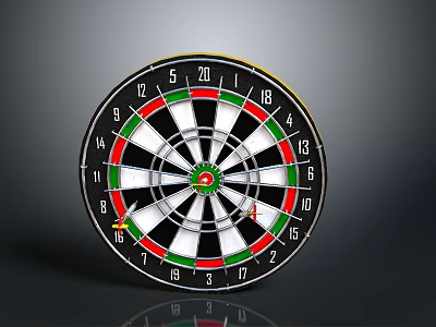 Classic Dartboard With Red Green Black White Numbered Sections And Darts 3d model