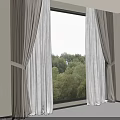 Brown And White Curtain Design With Window Tiebacks And Green Trees View
