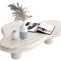 Textured Surface Irregular Shaped Coffee Table with Pampas Grass Vase Small Geometric Jar Open Magazine 3d model