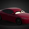 Red Cartoon Car With Big Expressive Eyes And Sleek Animated Design