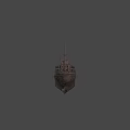 Vintage Cargo Ship With Weathered Hull Wooden Deck And Mast Structures Details