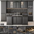 Modern Kitchen Interior With Dark Cabinets Marble Countertop Island And Appliances