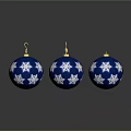Three Blue Snowflake Ornaments With Gold Hooks For Christmas Decoration