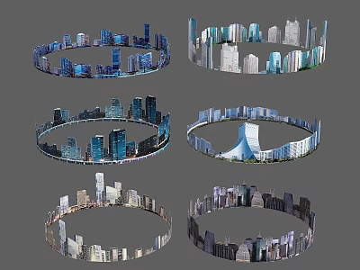 Circular Cityscape Models Featuring Diverse Urban Architecture Designs 3d model