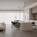 Modern Living and Dining Room Interior Design With Sofa Coffee Table Dining Chairs And Blinds