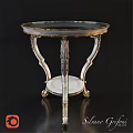 Round Dining Table with Glass Top White and Gold Carved Legs and Bottom Tray