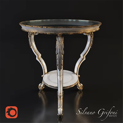 Round Dining Table with Glass Top White and Gold Carved Legs and Bottom Tray 3d model