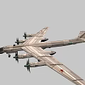 Classic Passenger Plane In Flight With Four Propeller Engines And Red Star Symbols