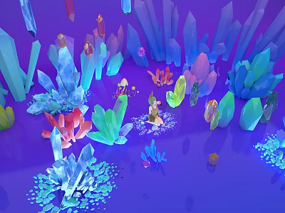 Vibrant Colorful Crystal Art Installation With Purple Blue Green Pink Structures And Illuminated Design 3d model
