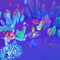 Vibrant Colorful Crystal Art Installation With Purple Blue Green Pink Structures And Illuminated Design