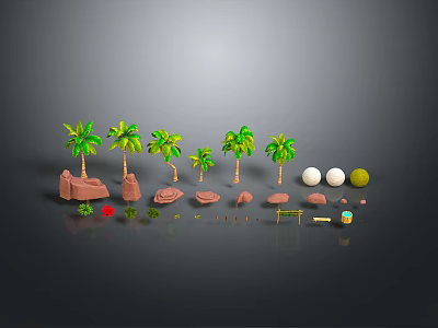 Modern Scene Featuring Palm Trees Stones Round Balls And Decorative 3D Elements 3d model