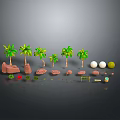 Modern Scene Featuring Palm Trees Stones Round Balls And Decorative 3D Elements