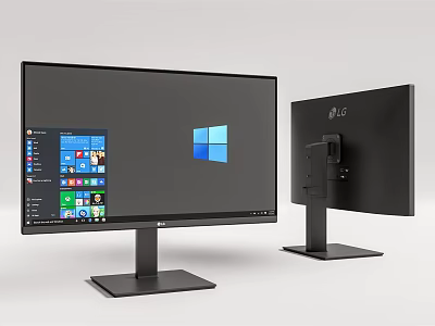 Two Computer Monitors Featuring Front Windows Interface And Back Stand Design 3d model