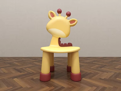 Giraffe Shaped Yellow Children's Chair With Red Ears And Feet For Kids 3d model