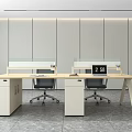 Contemporary Office Desk Setup With Glass Partitions Black Office Chairs And White Storage Cabinets