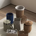 Stylish Modern Bathroom Accessories Including Wicker Fabric Storage Bins With Lids