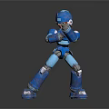 Blue Robot Character In Action Pose With Mechanical Armor And Blaster 3d model