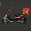 Red and White Motor Scooter Featuring Red Pizza Delivery Box On Rear