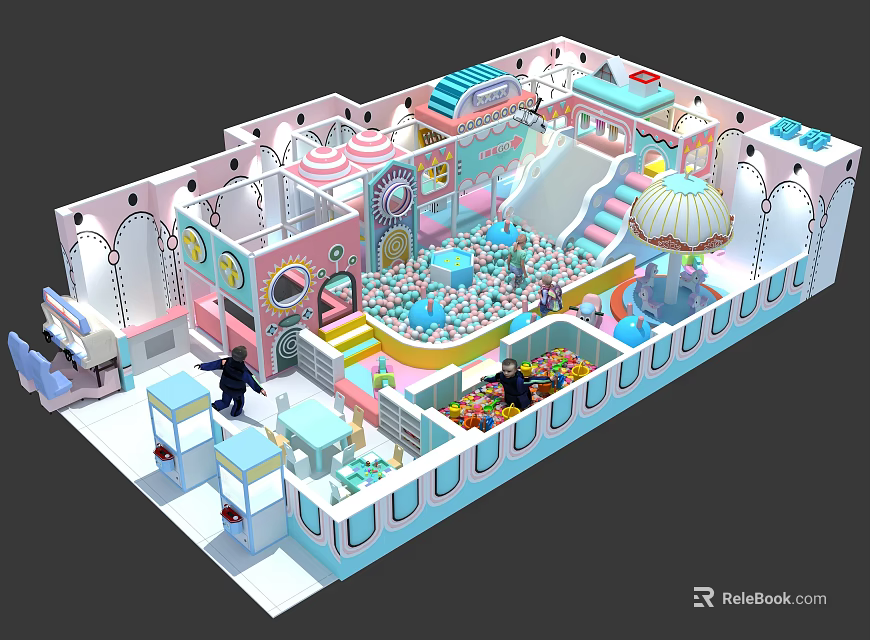 Colorful Kids Playground With Slide Carousel And Interactive Play Areas 3d model 