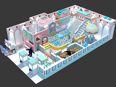 Colorful Kids Playground With Slide Carousel And Interactive Play Areas 3d model