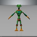 Anthropomorphic Fantasy Creature Character With Green Body Orange Hands And Red Decorations Standing Pose